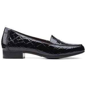 CLARKS Juliet Lora Black Patent Leather Croco Slip on Shoe Size 8 NEW